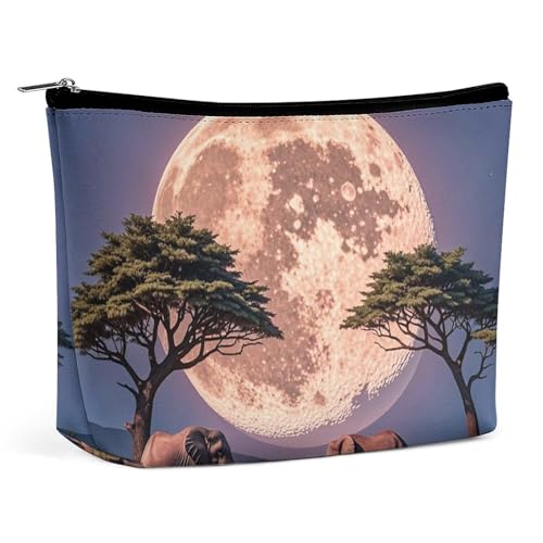 RKJVB The Elephant Walks Make-up-Tasche für Damen, tragbare Kosmetiktasche, wasserdicht, Kulturbeutel, Aufbewahrungstasche, große Make-up-Tasche, ästhetische Hand-Make-up-Tasche für Reisen, Arbeit, von RKJVB