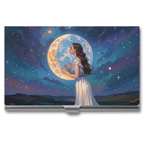 RKJVB Visitenkartenhalter, Freundschaft unter dem riesigen Mond, schlankes Visitenkartenetui, professionelle Namenskartenhalter, Geldbörse, Namenskarten-Organizer, minimalistische Tasche, Kartenetuis von RKJVB