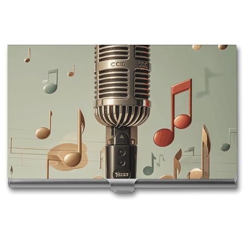 RKJVB Visitenkartenhalter, Mikrofon mit Musiknote, schlankes Visitenkartenetui, professionelle Namenskartenhalter, Geldbörse, Namenskarten-Organizer, minimalistische Tasche, Kartenetuis für Männer und von RKJVB