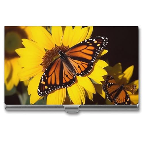 RKJVB Visitenkartenhalter, Schmetterlinge auf den Sonnenblumen, schlankes Visitenkartenetui, professionelle Namenskartenhalter, Geldbörse, Namenskarten-Organizer, minimalistische Tasche, Kartenetuis von RKJVB