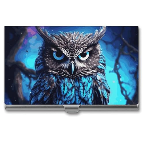 RKJVB Visitenkartenhalter, blaue Eule, schlankes Visitenkartenetui, professionelle Namenskartenhalter, Geldbörse, Namenskarten-Organizer, minimalistische Tasche, Kartenetuis für Männer und Frauen, von RKJVB