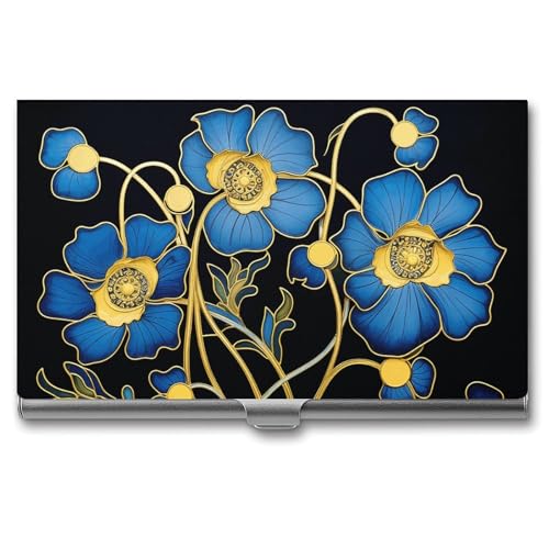 RKJVB Visitenkartenhalter, blaues Blumendesign, schlankes Visitenkartenetui, professionelle Namenskartenhalter, Geldbörse, Namenskarten-Organizer, minimalistische Tasche, Kartenetuis für Männer und RKJVB Visitenkartenhalter, blaues Blumendesign, schlankes Visitenkartenetui, professionelle Namenskartenhalter, Geldbörse, Namenskarten-Organizer, minimalistische Tasche, Kartenetuis für Männer und von RKJVB
