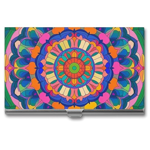 RKJVB Visitenkartenhalter, buntes Mandala, schlankes Visitenkartenetui, professionelle Namenskartenhalter, Geldbörse, Namenskarten-Organizer, minimalistische Tasche, Kartenetuis für Männer und Frauen, von RKJVB