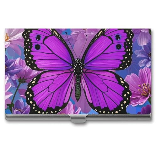 RKJVB Visitenkartenhalter, schöne lila Schmetterlingskunst, schlankes Visitenkartenetui, professionelle Namenskartenhalter, Geldbörse, Namenskarten-Organizer, minimalistische Tasche, Kartenetuis für von RKJVB