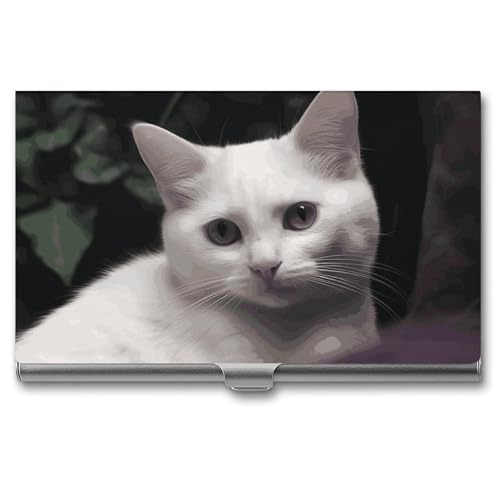 RKJVB Visitenkartenhalter, weiße Katze, schlankes Visitenkartenetui, professionelle Namenskartenhalter, Geldbörse, Namenskarten-Organizer, minimalistische Tasche, Kartenetuis für Männer und Frauen, von RKJVB