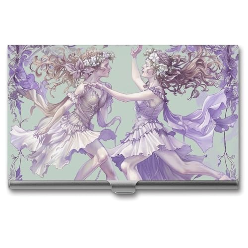 RKJVB Visitenkartenhalter, zwei Feen, tanzend, schlankes Visitenkartenetui, professionelle Namenskartenhalter, Geldbörse, Namenskarten-Organizer, minimalistische Tasche, Kartenetuis für Männer und von RKJVB