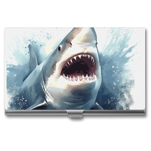 RKJVB Visitenkartenhalter Hai im Meer, schlankes Visitenkartenetui, professionelle Namenskartenhalter, Geldbörse, Namenskarten-Organizer, minimalistische Tasche, Kartenetuis für Männer und Frauen, von RKJVB