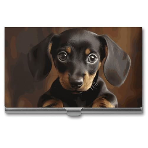 RKJVB Visitenkartenhalter Hund Dackel Slim Visitenkartenetui Professionelle Namenskartenhalter Geldbörse Namenskarte Organizer Minimalistische Tasche Kartenhüllen für Männer Frauen, Hundedackel, 3.7 x von RKJVB