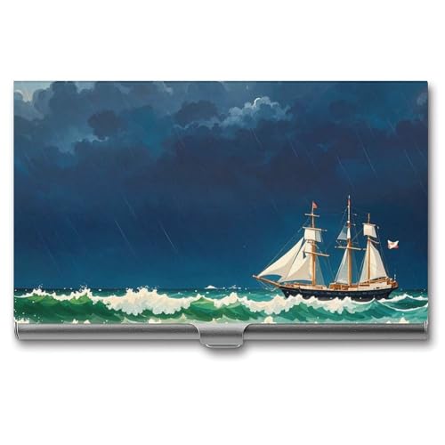 RKJVB Visitenkartenhalter Stormy Waves Vintage Segelboot Slim Visitenkartenetui Professionelle Namenskartenhalter Geldbörse Namenskarte Organizer Minimalistische Tasche Kartenhüllen für Männer Frauen, von RKJVB