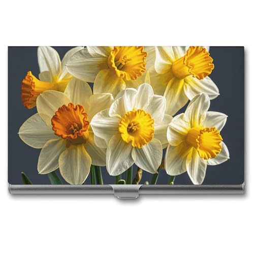 RKJVB Visitenkartenhalter Strauß Narzissen Slim Visitenkartenetui Professionelle Namenskartenhalter Geldbörse Namenskarte Organizer Minimalistische Tasche Kartenhüllen für Männer Frauen Bouquet von RKJVB