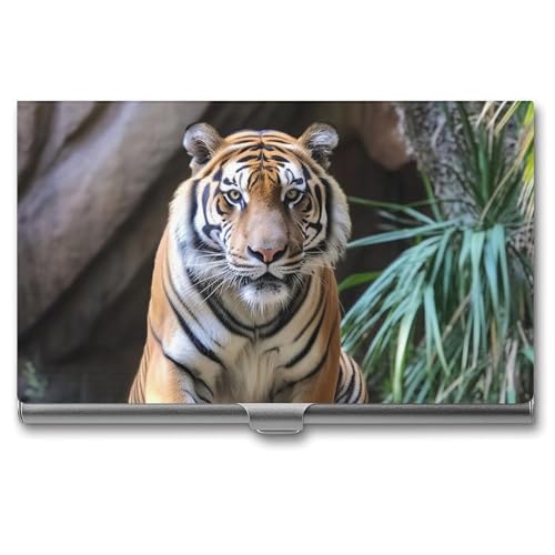 RKJVB Visitenkartenhalter Tiger im Zoo Slim Visitenkartenetui Professionelle Namenskartenhalter Geldbörse Namenskarte Organizer Minimalistische Tasche Kartenhüllen für Männer Frauen, Tiger im Zoo, 3.7 von RKJVB