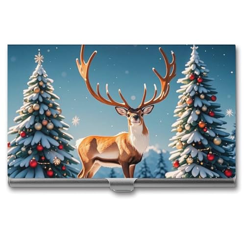 RKJVB Visitenkartenhalter Weihnachten Hirsch Schnee Baum Slim Visitenkartenetui Professionelle Namenskartenhalter Geldbörse Namenskarte Organizer Minimalistische Tasche Kartenhüllen für Männer Frauen, von RKJVB
