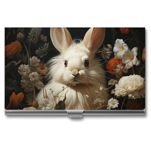 Visitenkartenhalter Kaninchen und Blumen, schlankes Visitenkartenetui, professionelle Namenskartenhalter, Geldbörse, Namenskarten-Organizer, minimalistische Tasche, Kartenetuis für Männer und Frauen, von RKJVB