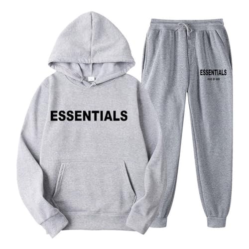 2 Piece Sets Graphic Hoodie for Women Men Hip Hop Essentials Graphic Hoodie Fashion Letter Printed Hoodie Long Sleeve Pullover Tops with Sweatpants Solid Colors Loose Sportswear(Gray,M) von RKK