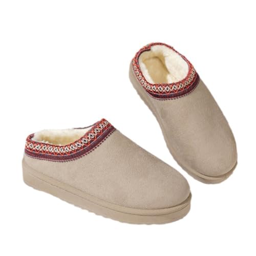 RKK Damen-Hausschuhe, Wildleder Flauschig Gemütlich Mini-Stiefel For Damen, Slip-On-Hausschuhe, Winter Flauschig Warm Bequeme Schuhe For Draußen, Drinnen, Zuhause(Beige,42) von RKK