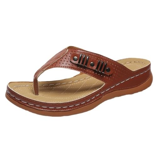 RKK Damen Orthopädische Sandalen Strand Flip Flops Sommer Keil Sandalen Plateauschuhe Damen Casual Urlaub Wanderschuhe Plus Größe(Brown,36) von RKK