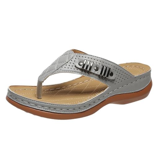 RKK Damen Orthopädische Sandalen Strand Flip Flops Sommer Keil Sandalen Plateauschuhe Damen Casual Urlaub Wanderschuhe Plus Größe(Gray,43) von RKK