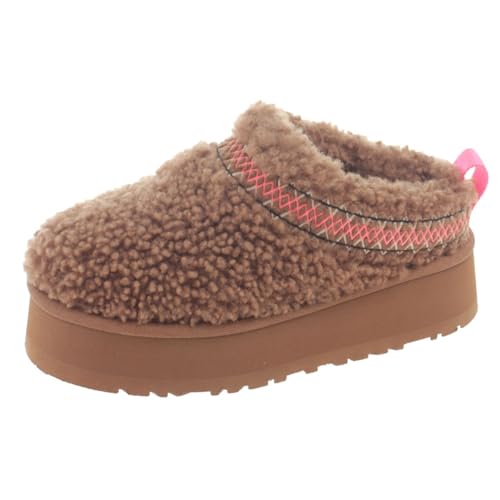 RKK Damen-Plateau-Hausschuhe, Mini-Stiefel, Geflochtene Hausschuhe Mit Plüsch-Fleece-Futter, Fuzzy Slippers For Damen, Reinschlüpfen, Stiefeletten, House Cotton Shoes(Brown,7.5) von RKK