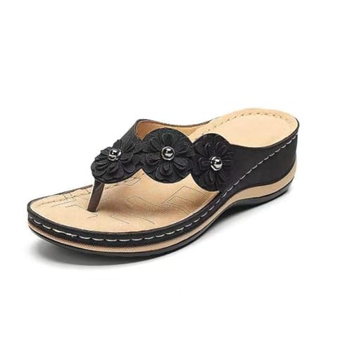 RKK Floral Beach Flip-Flops for Women Comfy Slip-On Summer Slides, Orthotic Flip Flops Sandals Women's Wedge Orthopedic Sandals(Black,39) von RKK