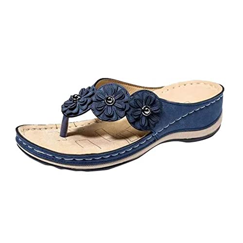 RKK Floral Beach Flip-Flops for Women Comfy Slip-On Summer Slides, Orthotic Flip Flops Sandals Women's Wedge Orthopedic Sandals(Blue,39) von RKK