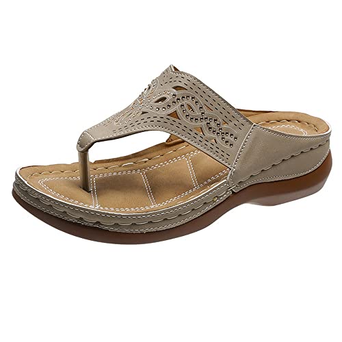 RKK Orthopädische Flip-Flops For Damen Mit Klipp-Zehenkeilsandalen Sommer-Plattform-Strandsandalen For Damen In Übergröße Mit Fußgewölbeunterstützung(Gray,39) von RKK