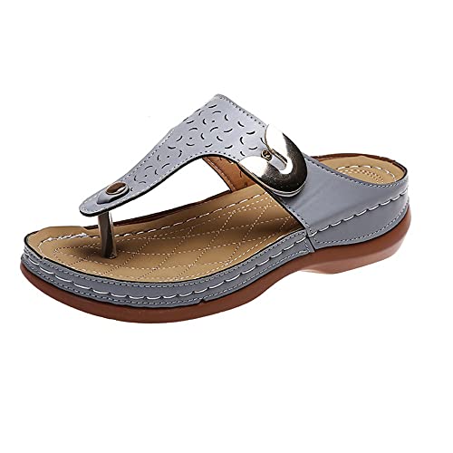 RKK Sommer Damen Wedge Flip-Flops Orthopädische Sandalen mit Metalldekor-Funktionsmuster, Flip Flop Wedge Sandalen Mit Fußgewölbeunterstützung for Frauen(Gray,42) von RKK