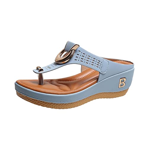 RKK Summer Sandals Women Platform Wedges Flip Flops Sandals Thick Slippers Non-Slip Open Toe Flip Flops Ladies Comfortable Beach Shoes(Blue,37) von RKK