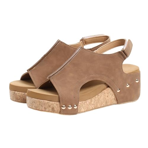 RKK Wedge Sandals for Women Platform Sandals with Ankle Strap Open Toe Espadrilles Wedge Heels Sandals Dressy Casual Boho Summer Beach Sandals Ladies Wedges Shoes(Brown,42) von RKK