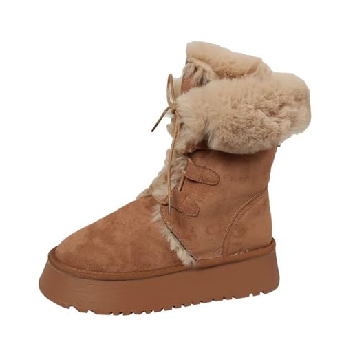 RKK Winter Damen Plateau Schneestiefel Lang Plüsch Warm Dicker Boden Baumwollschuhe Kunstwildleder Pelz Chelsea Stiefeletten For Outdoor Anti-Rutsch(40) von RKK