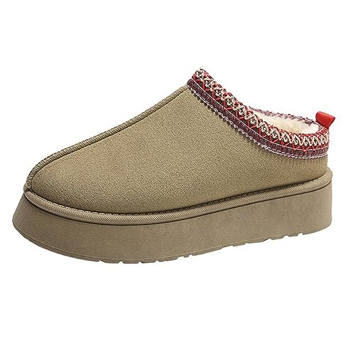 RKK Winter Warm Snow Boots for Women Platform Fuzzy Slippers Mini Boots Short Ankle Plush Slides Women Faux Suede Cotton Boots(Khaki,43) von RKK