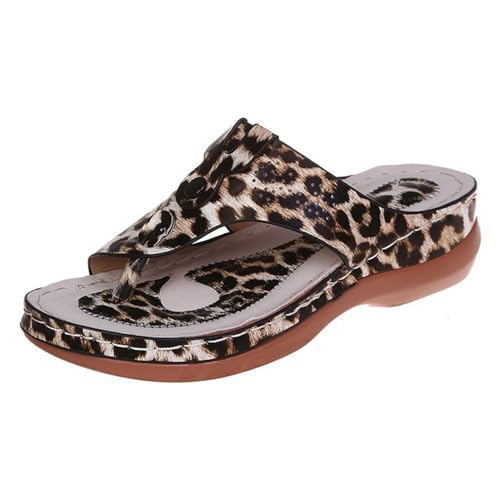 RKK Women Orthotic Flip Flops New Clip Toe Slippers Summer Wedge Sandals Slip Beach Slippers Casual Flip Flop Outdoor Indoor Open Toe Slide Sandal(Leopard,42) von RKK