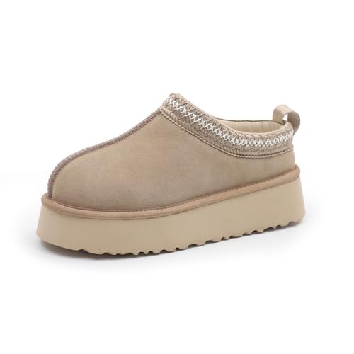 RKK Women's Slippers Platform Mini Boots for Women Suede Winter Snow Boots for Indoor/Outdoor Anti-Slip Slipper Comfy Fleece Lined Sneakers Short Ankle Boot(Beige,38) von RKK