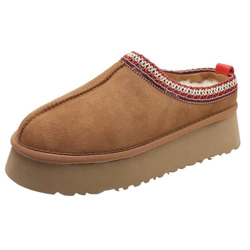 RKK Women's Slippers Platform Mini Boots for Women Suede Winter Snow Boots for Indoor/Outdoor Anti-Slip Slipper Comfy Fleece Lined Sneakers Short Ankle Boot(Brown,37) von RKK