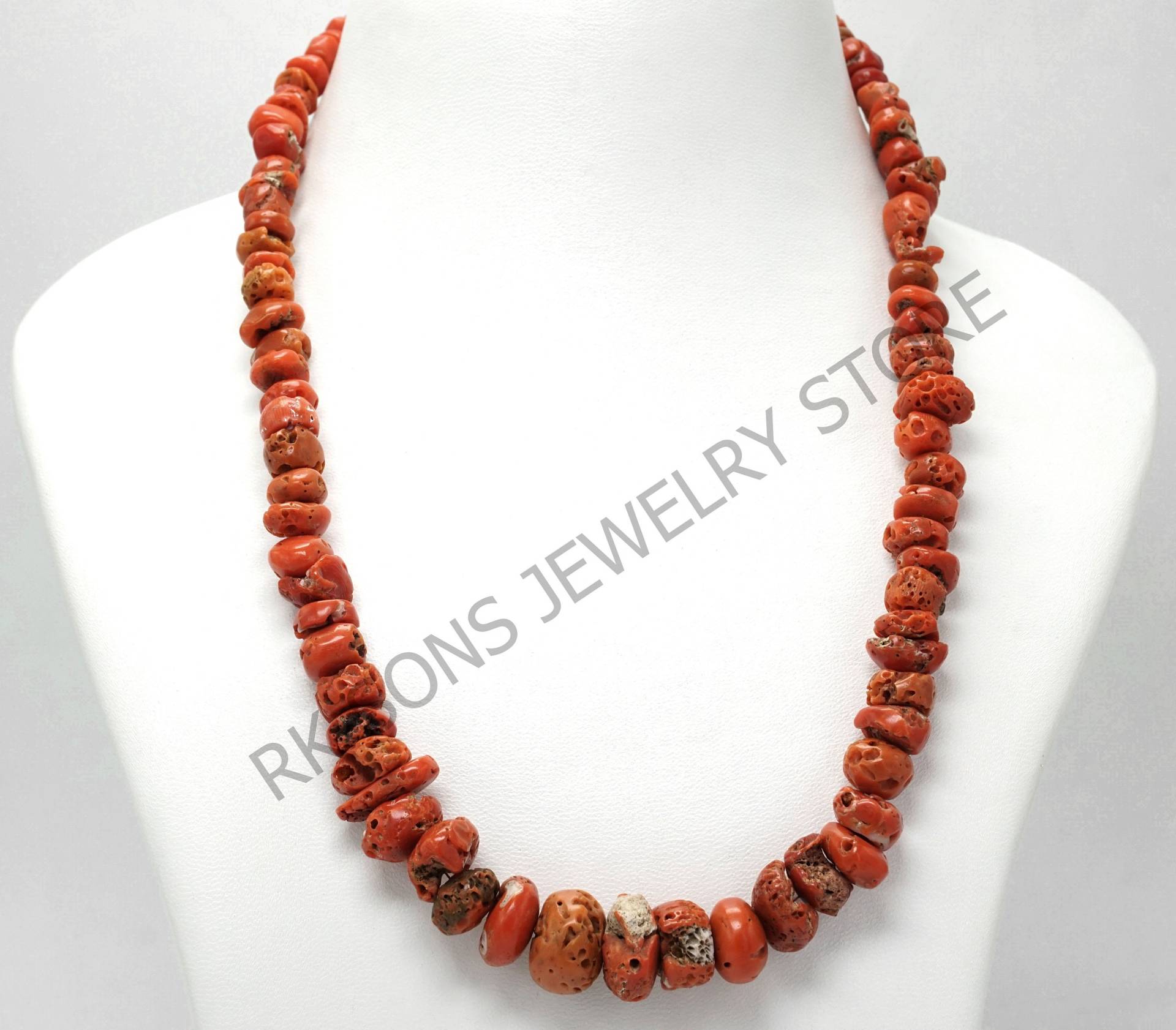 Extrem Seltene Koralle Halskette, Natürliche Rote Rondelle Perlen Edelstein Antik Halskette von RKSONSJEWELRYSTORE