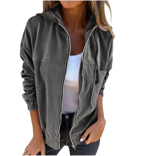 Cord-Jacken für Damen, mit Reißverschluss, leicht, lässig, langärmelig, Überhemd, Winter, Herbst, modische Kleidung, grau, L Cord-Jacken für Damen, mit Reißverschluss, leicht, lässig, langärmelig, Überhemd, Winter, Herbst, modische Kleidung, grau, L von RKaixuni