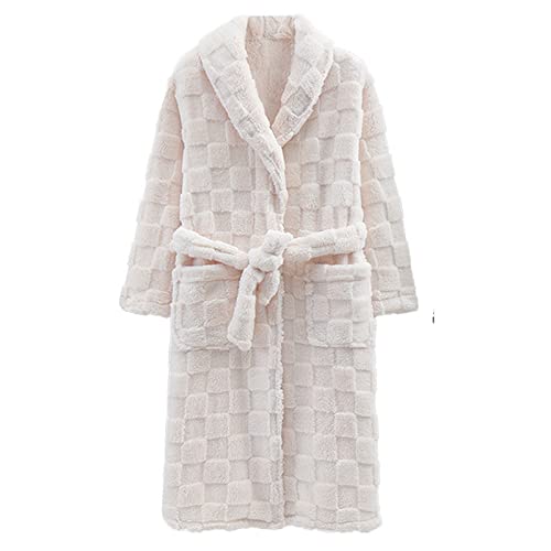 Damen Fleece Schalkragen Bademantel Plüsch Langer Bademantel Solid Kimono Bademäntel für Damen Pyjama Winter Warm Mäntel, weiß, 38 von RKaixuni