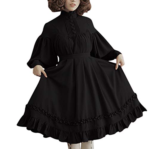 Damen Renaissance Kleid Übergröße Langarm Französisch Dienstmädchen Kleid Süß Niedlich Cosplay Maiden Kleid Halloween Kostüm, Schwarz , XXX-Large von RKaixuni