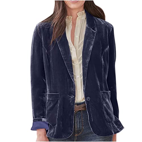 Damen Vintage Samt Blazer Jacken Langarm Cardigans Notch Revers Trenchcoats Casual Button Down Shirt Jacke, violett, 42 von RKaixuni