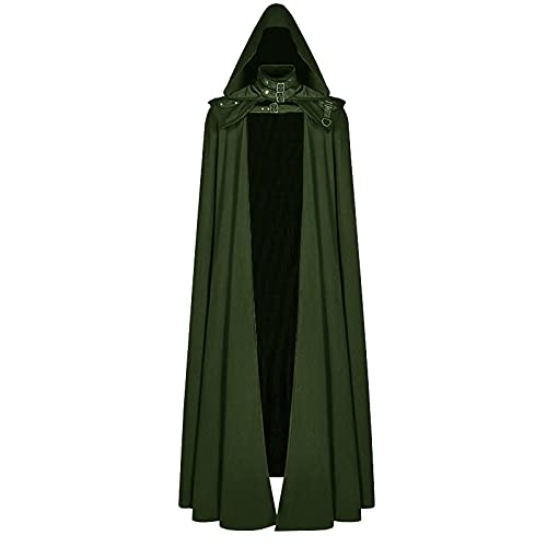 Herren Cosplay Renaissance Mittelalter Goth Pirat Vampir Hexe Umhang mit Kapuze Roben Umhang Mantel Weihnachten Halloween, grün, Large von RKaixuni