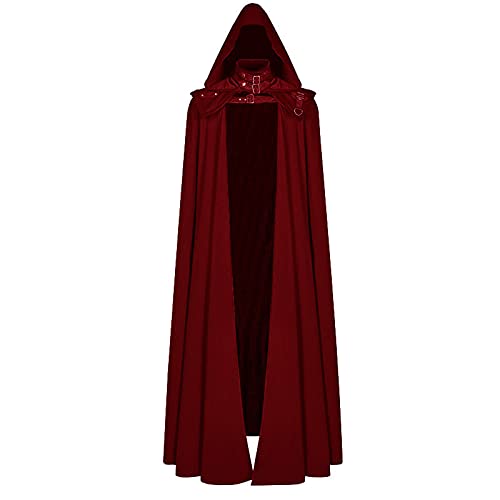 Herren Cosplay Renaissance Mittelalter Goth Pirat Vampir Hexe Umhang mit Kapuze Roben Umhang Mantel Weihnachten Halloween, rot, Large von RKaixuni