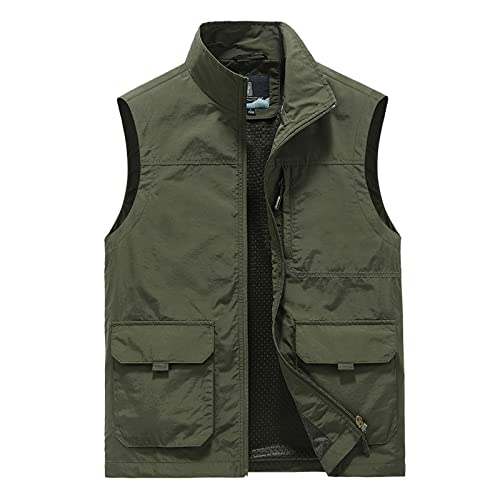 Herren Westen Casual Jacken Ärmellos Cargo Weste Outdoor Arbeit Weste Weste Reise Angeln Weste Oberbekleidung mit Taschen, armee-grün, XXXL von RKaixuni