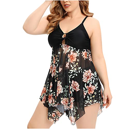 RKaixuni 2-teiliger Badeanzug für Damen, Tankini, Übergröße, fließendes Oberteil, Bauchkontrolle, Badebekleidung mit Shorts, Schwarz , 54 RKaixuni 2-teiliger Badeanzug für Damen, Tankini, Übergröße, fließendes Oberteil, Bauchkontrolle, Badebekleidung mit Shorts, Schwarz , 54 von RKaixuni