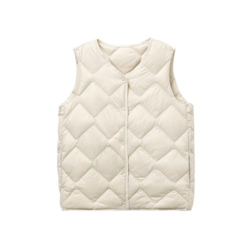 2023 Pufferweste für Damen, gesteppt, leicht, trendig, Winter, lässig, kurze Daunenmäntel, warme Weste, Weste, beige, L von RKaixuni