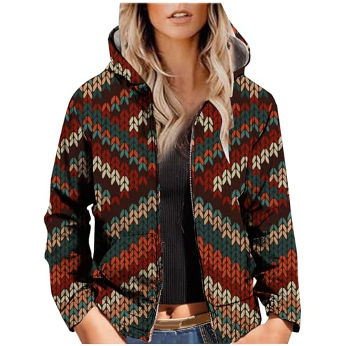 RKaixuni 2023 Winter Mantel für Frauen Vintage Western Aztec Fleece Sherpa Jacke Verdicken Zip Up Hoodies Taschen Mode Kleidung, B8#Mehrfarbig, 42 von RKaixuni