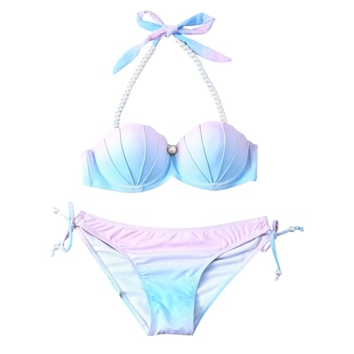 RKaixuni 2024 Meerjungfrauen-Bikini, zweiteiliger Badeanzug für Damen, Push-Up, leichte Unterstützung, Meerjungfrau-Muschel-BH mit Shorts, Badeanzüge, rose, M von RKaixuni