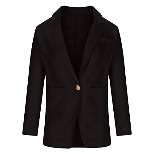 RKaixuni Blazer Jacken Damen Plus Size Business Casual Revers Open Front Cardigans One Button Fall Fashion Fitted Suit Coats, Schwarz , 4XL von RKaixuni