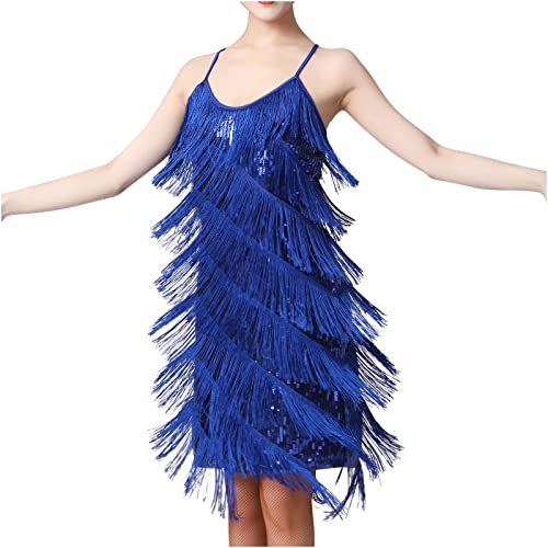RKaixuni Damen 1920er Jahre Flapper Fransen Pailletten Kleid Klassisch Glitzer Minikleid Cocktailkleid Abendparty Ballkleid, blau, XXX-Large von RKaixuni