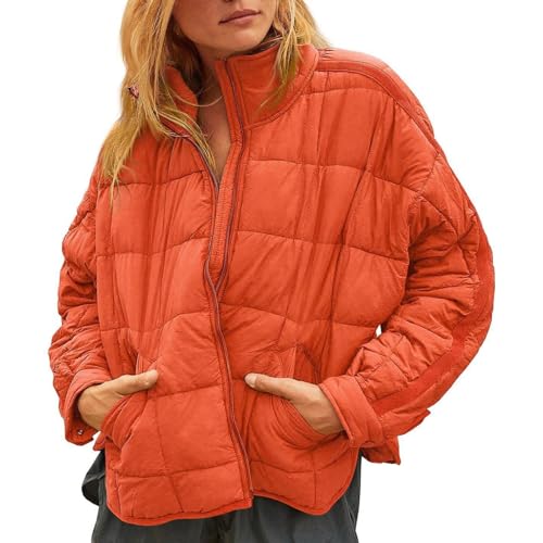 RKaixuni Damen Daunenjacke, gesteppt, leicht, Winter, warm, Baumwolle, Baggy, lockere Passform, Parka, Anorak, modische Oberbekleidung, Orange, 46 von RKaixuni