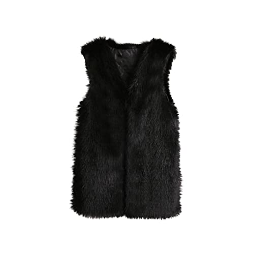 RKaixuni Damen Flauschige Kunstfell-Weste Mäntel Ärmellose Winterjacken Warm Teddymantel Open Front Cardigans Mädchen Kleidung, Schwarz , 50 von RKaixuni