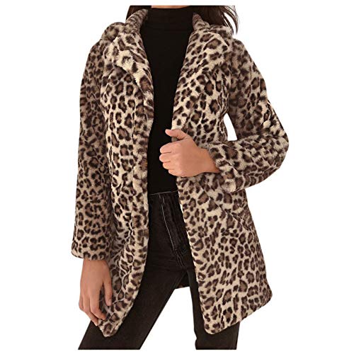 RKaixuni Damen Kunstfellmantel Teddyjacke Übergröße Leopard Dot Warm Flauschig Weich Fleece Kunstfell Winter Mantel, braun, 42 von RKaixuni